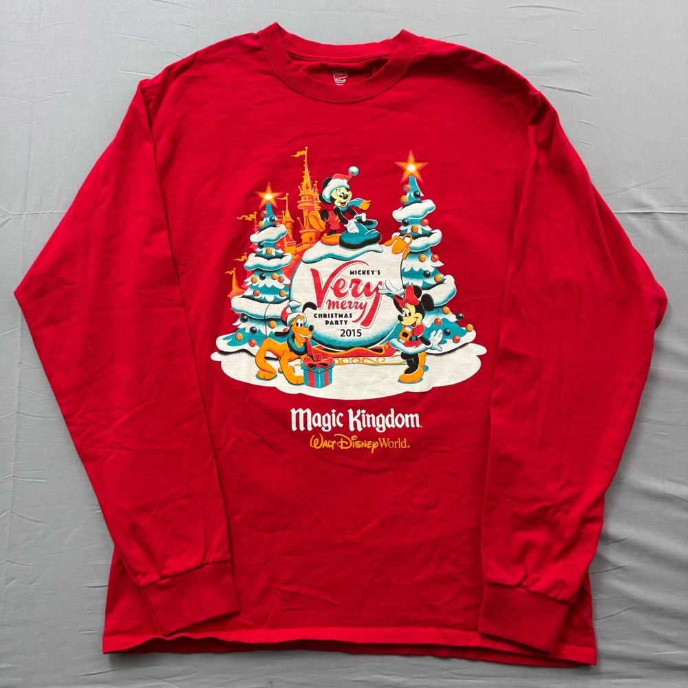 Disney Parks Mickey's Very Merry Christmas Party 2015 Red Long Sleeve Shirt L